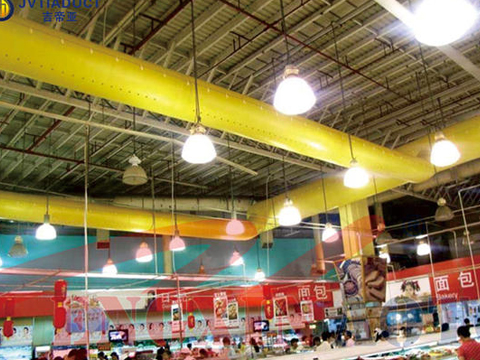 Fabric air duct ventilation system for shopping mall
